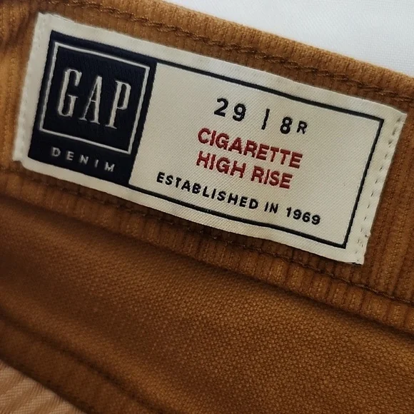GAP Women's Cigarette High Rise Brown Orange Corduroy Pants 29/8R - Picture 8 of 10
